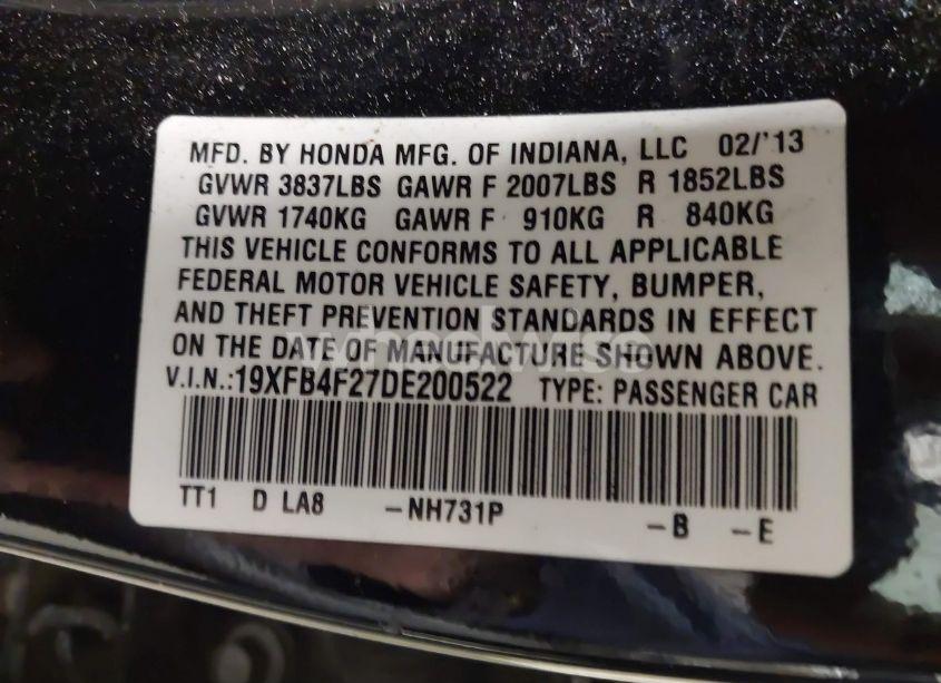 Photo 9 of 2013 Honda Civic HYBRID (VIN 19XFB4F27DE200522)