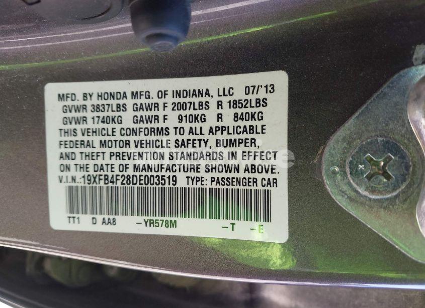 Photo 9 of 2013 Honda Civic HYBRID (VIN 19XFB4F28DE003519)