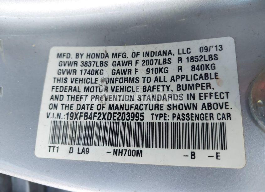 Photo 9 of 2013 Honda Civic HYBRID (VIN 19XFB4F2XDE203995)