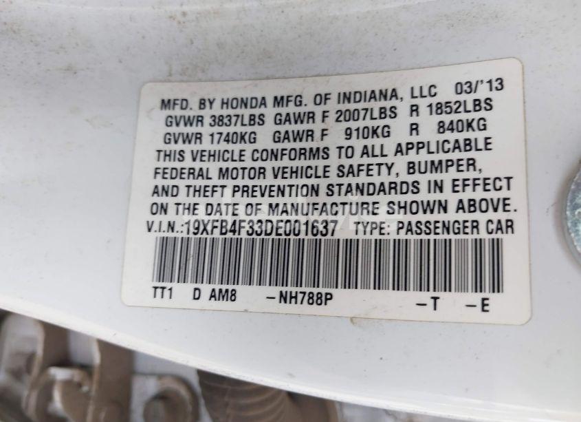 Photo 9 of 2013 Honda Civic HYBRID (VIN 19XFB4F33DE001637)