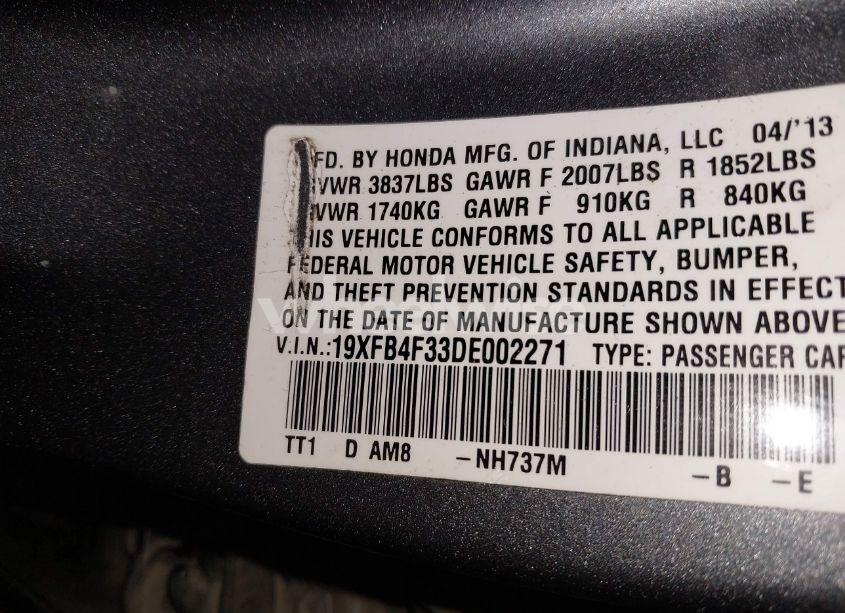Photo 9 of 2013 Honda Civic HYBRID (VIN 19XFB4F33DE002271)