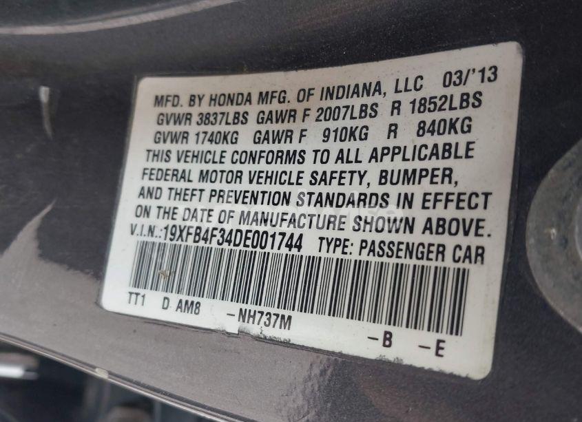Photo 9 of 2013 Honda Civic HYBRID (VIN 19XFB4F34DE001744)