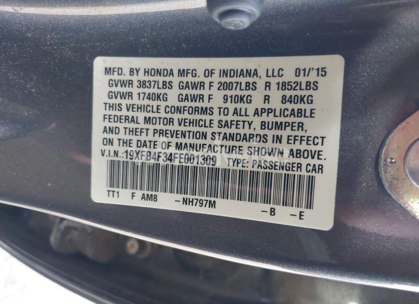 Photo 9 of 2015 Honda Civic HYBRID (VIN 19XFB4F34FE001309)