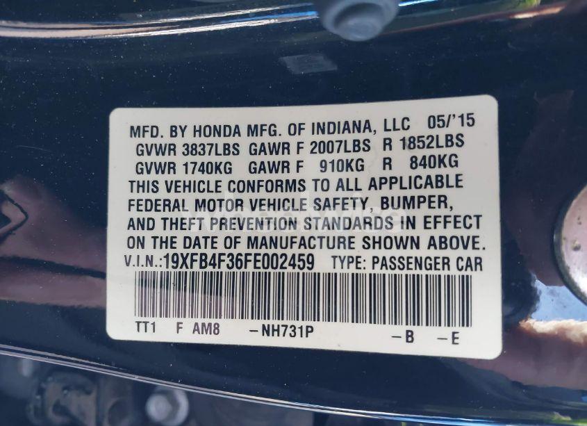Photo 9 of 2015 Honda Civic HYBRID (VIN 19XFB4F36FE002459)