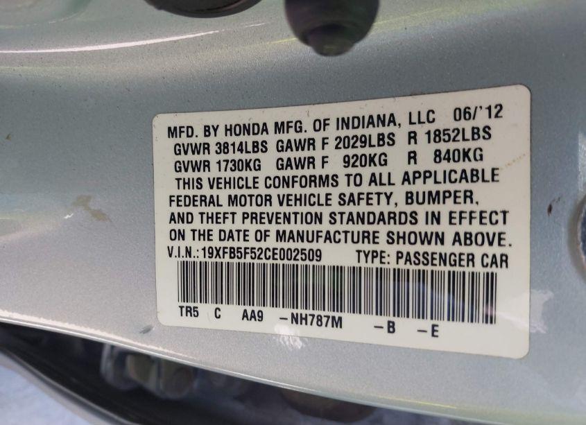 Photo 9 of 2012 Honda Civic NATURAL GAS (VIN 19XFB5F52CE002509)