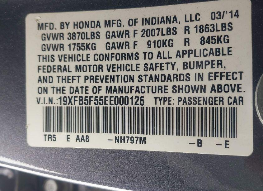 Photo 9 of 2014 Honda Civic NATURAL GAS (VIN 19XFB5F55EE000126)