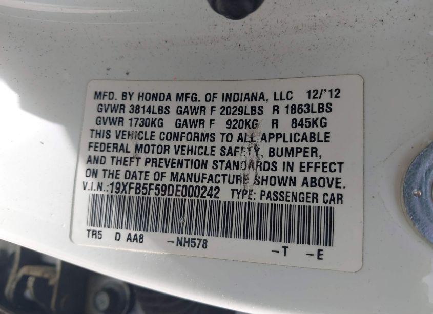 Photo 9 of 2013 Honda Civic NATURAL GAS (VIN 19XFB5F59DE000242)