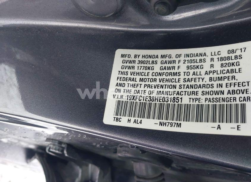 Photo 9 of 2017 Honda Civic EX-T (VIN 19XFC1E38HE031851)