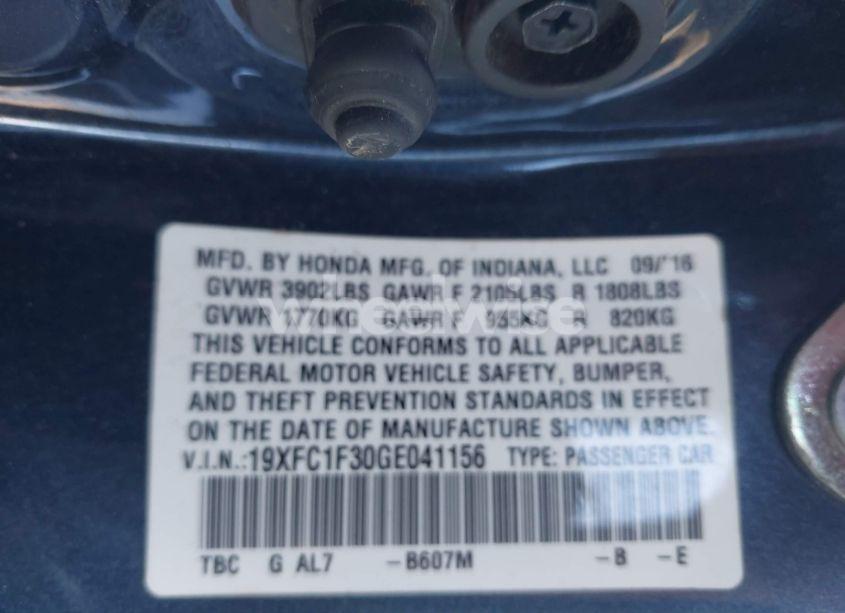 Photo 9 of 2016 Honda Civic EX-T (VIN 19XFC1F30GE041156)