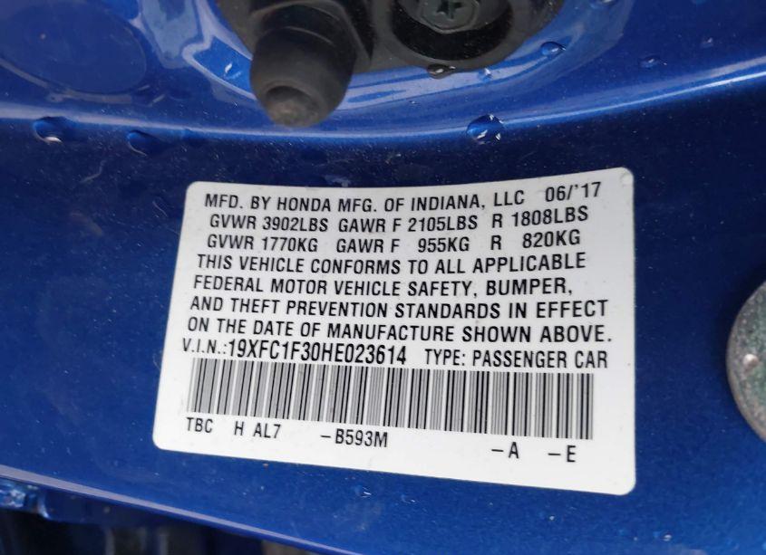 Photo 9 of 2017 Honda Civic EX-T (VIN 19XFC1F30HE023614)