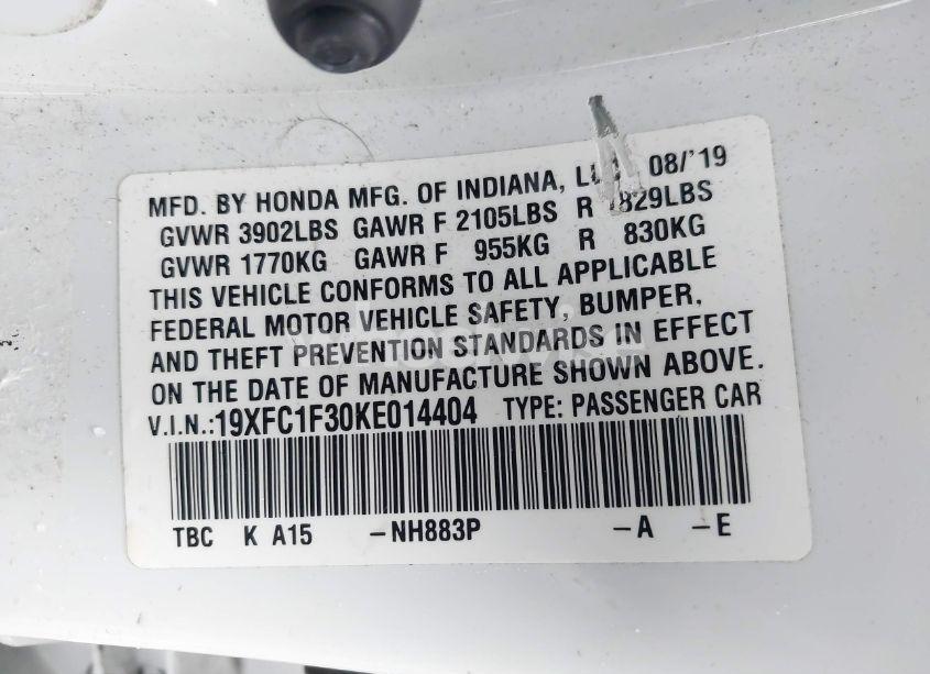 Photo 9 of 2019 Honda Civic EX (VIN 19XFC1F30KE014404)