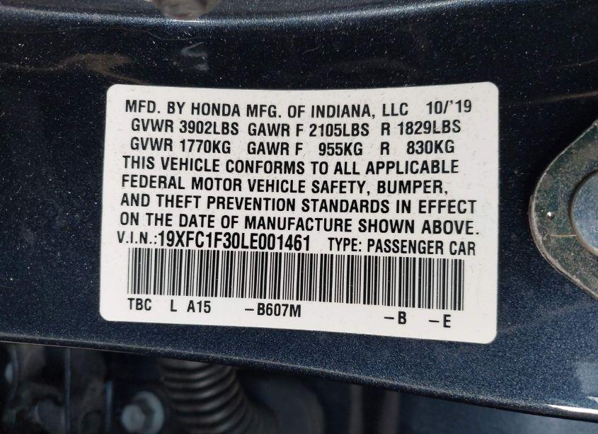 Photo 9 of 2020 Honda Civic EX (VIN 19XFC1F30LE001461)