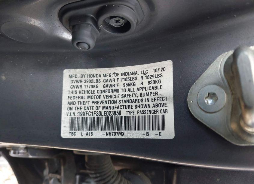 Photo 9 of 2020 Honda Civic EX (VIN 19XFC1F30LE023850)