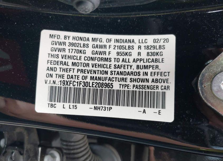 Photo 9 of 2020 Honda Civic EX (VIN 19XFC1F30LE208965)