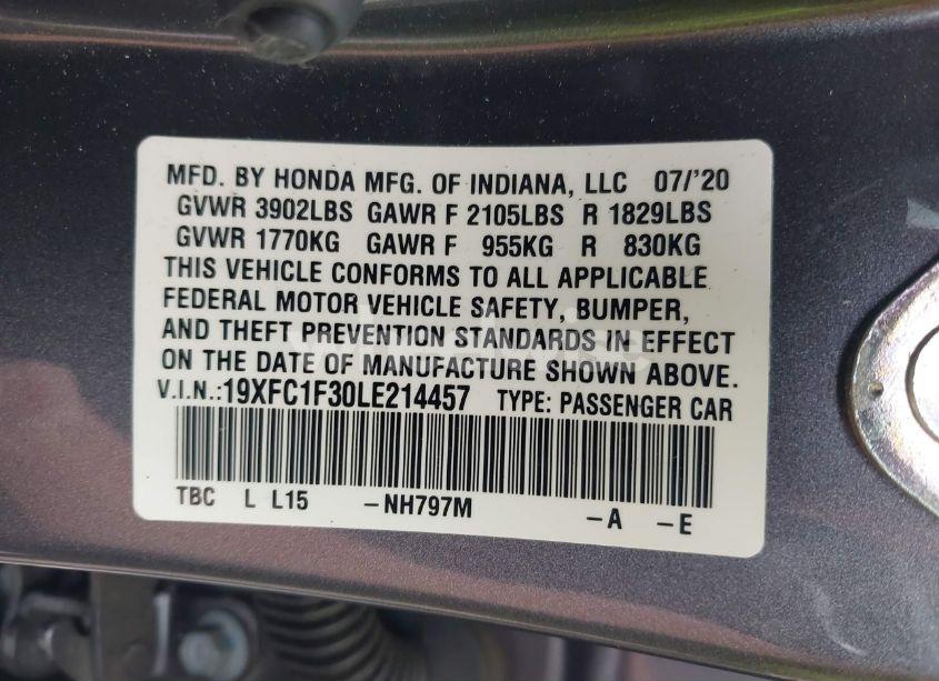 Photo 9 of 2020 Honda Civic EX (VIN 19XFC1F30LE214457)