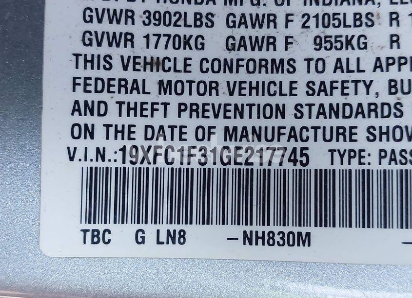 Photo 9 of 2016 Honda Civic EX-T (VIN 19XFC1F31GE217745)