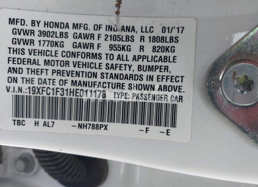 Photo 9 of 2017 Honda Civic EX-T (VIN 19XFC1F31HE011178)