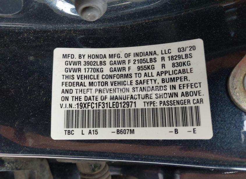 Photo 9 of 2020 Honda Civic EX (VIN 19XFC1F31LE012971)