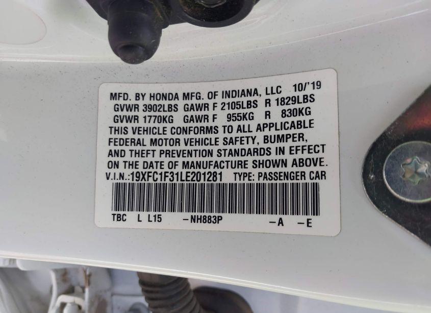 Photo 9 of 2020 Honda Civic EX (VIN 19XFC1F31LE201281)