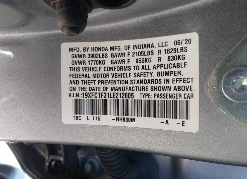 Photo 9 of 2020 Honda Civic EX (VIN 19XFC1F31LE212605)