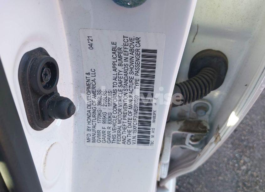 Photo 9 of 2021 Honda Civic EX (VIN 19XFC1F31ME012020)