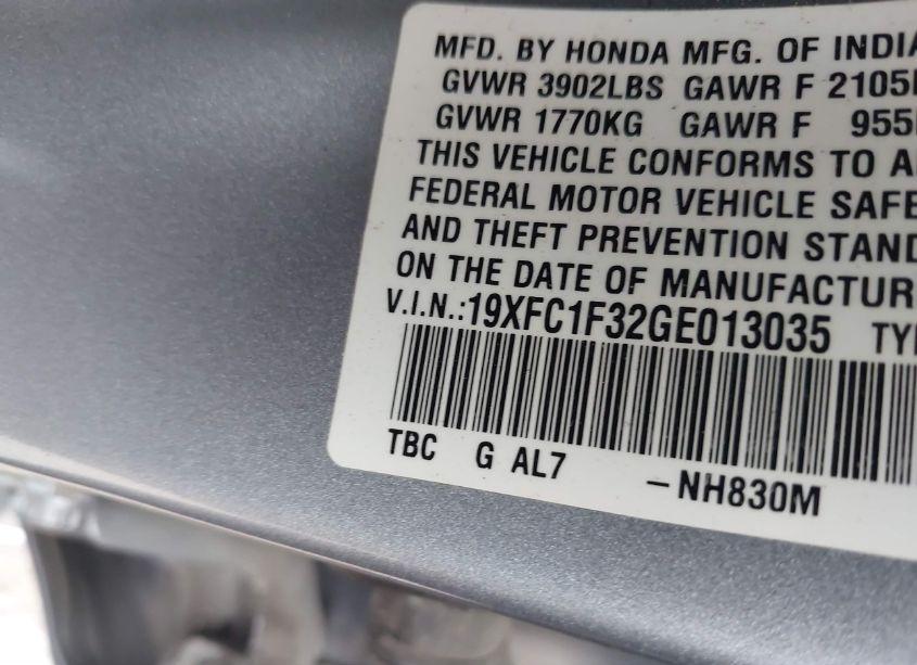 Photo 9 of 2016 Honda Civic EX-T (VIN 19XFC1F32GE013035)