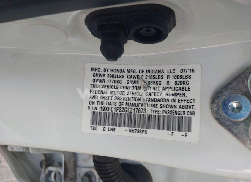 Photo 9 of 2016 Honda Civic EX-T (VIN 19XFC1F32GE217673)