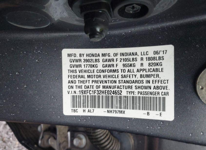Photo 9 of 2017 Honda Civic EX-T (VIN 19XFC1F32HE024652)