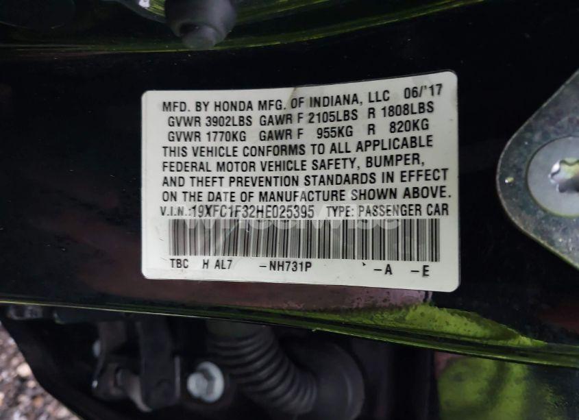 Photo 9 of 2017 Honda Civic EX-T (VIN 19XFC1F32HE025395)