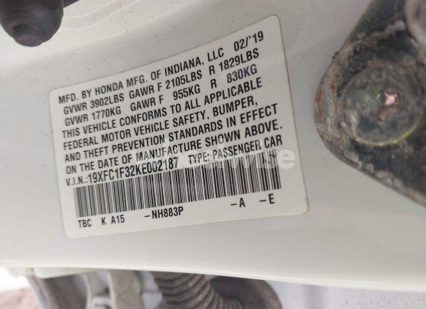 Photo 9 of 2019 Honda Civic EX (VIN 19XFC1F32KE002187)