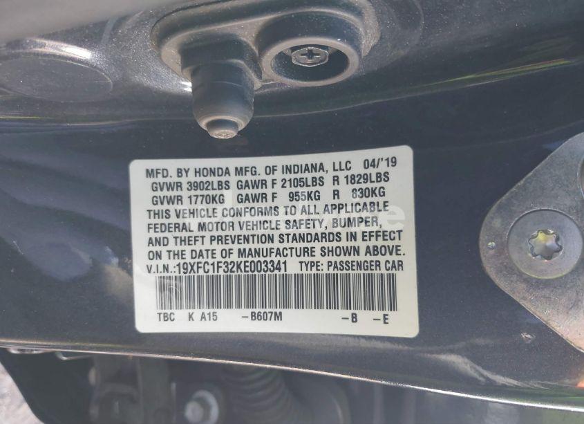 Photo 9 of 2019 Honda Civic EX (VIN 19XFC1F32KE003341)