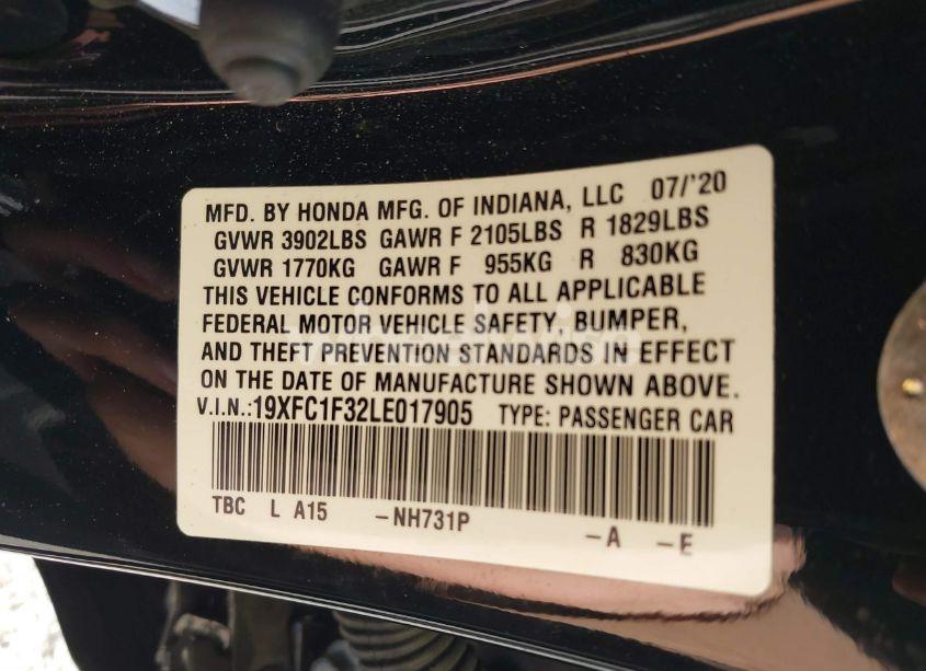 Photo 9 of 2020 Honda Civic EX (VIN 19XFC1F32LE017905)