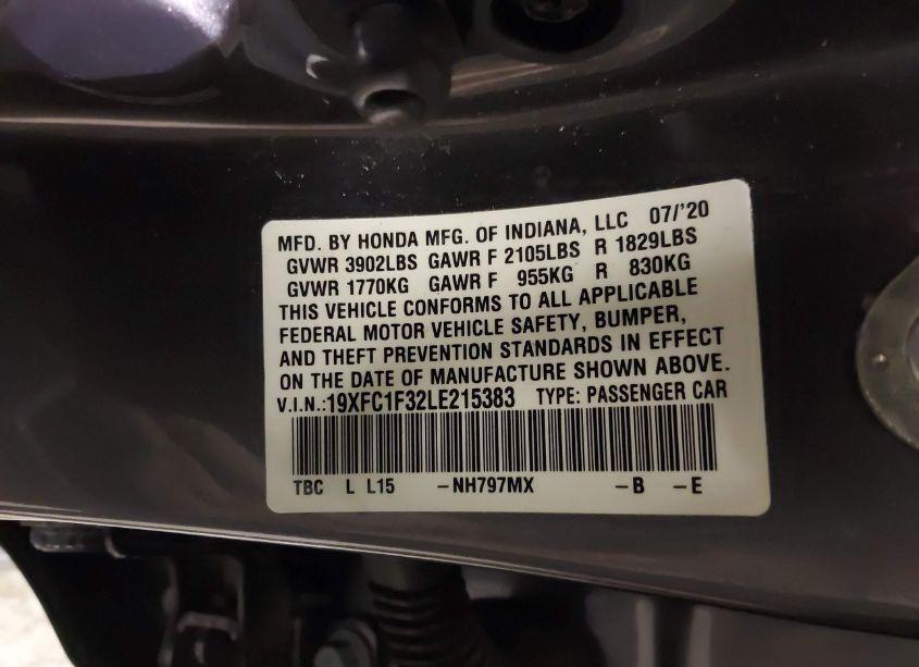 Photo 9 of 2020 Honda Civic EX (VIN 19XFC1F32LE215383)