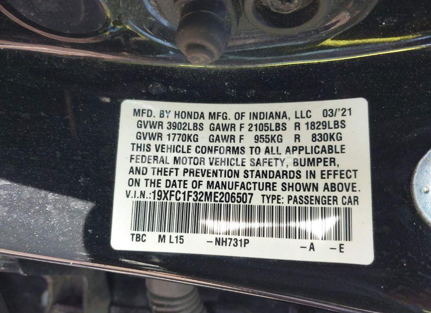 Photo 9 of 2021 Honda Civic EX (VIN 19XFC1F32ME206507)