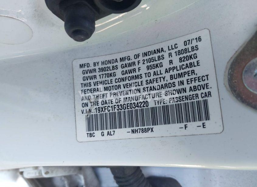Photo 9 of 2016 Honda Civic EX-T (VIN 19XFC1F33GE034220)
