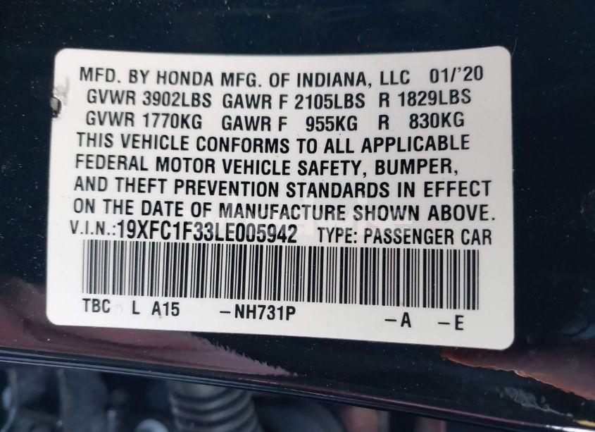 Photo 9 of 2020 Honda Civic EX (VIN 19XFC1F33LE005942)