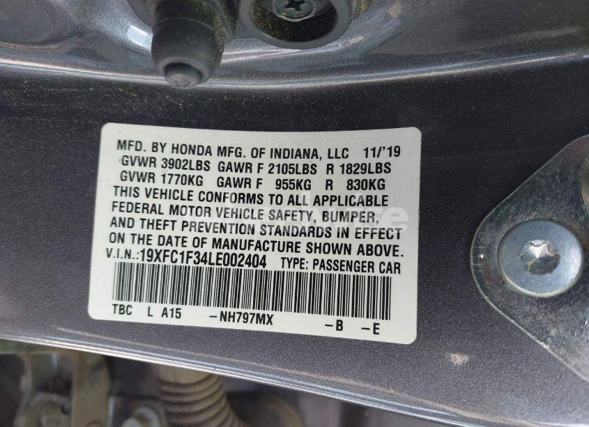 Photo 9 of 2020 Honda Civic EX (VIN 19XFC1F34LE002404)