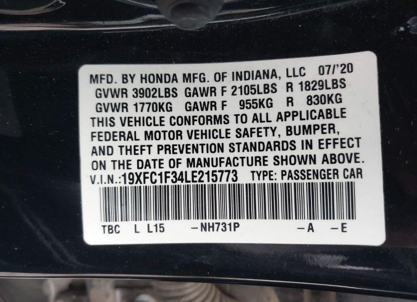 Photo 9 of 2020 Honda Civic EX (VIN 19XFC1F34LE215773)
