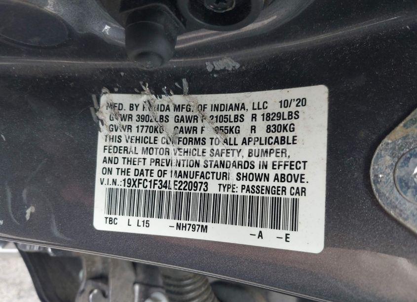 Photo 9 of 2020 Honda Civic EX (VIN 19XFC1F34LE220973)