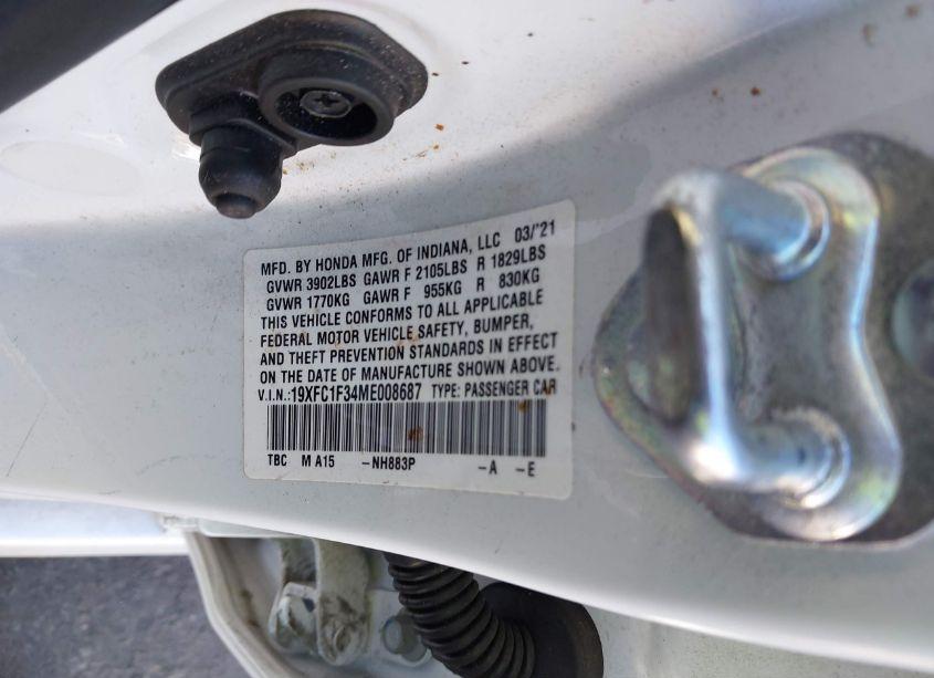 Photo 9 of 2021 Honda Civic EX (VIN 19XFC1F34ME008687)