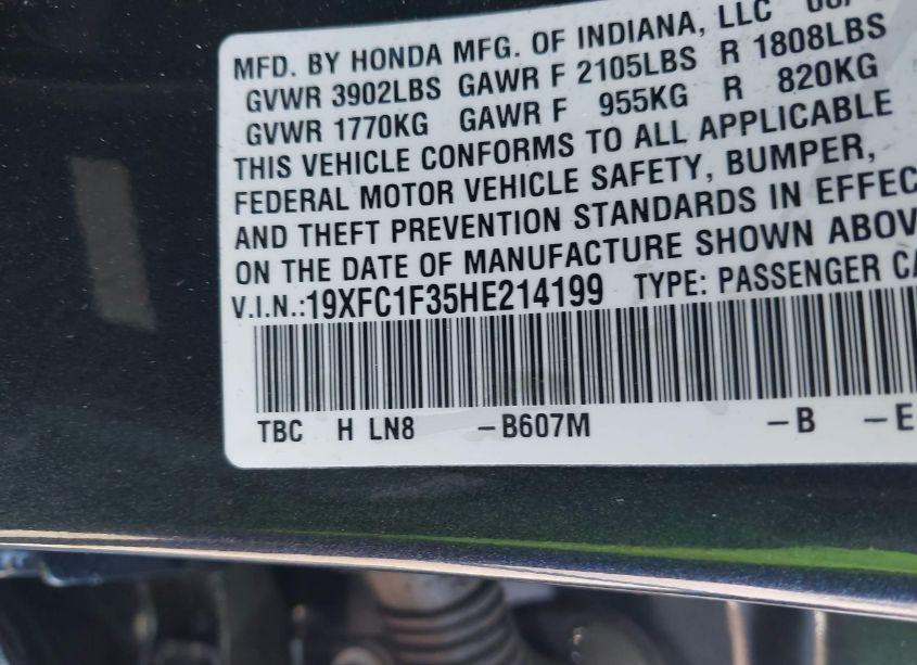 Photo 9 of 2017 Honda Civic EX-T (VIN 19XFC1F35HE214199)