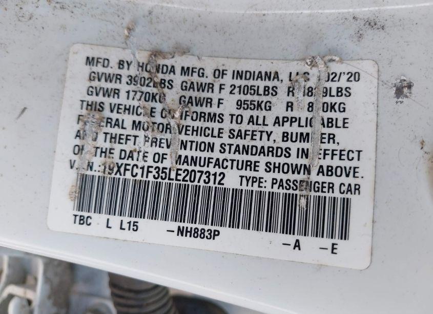 Photo 9 of 2020 Honda Civic EX (VIN 19XFC1F35LE207312)