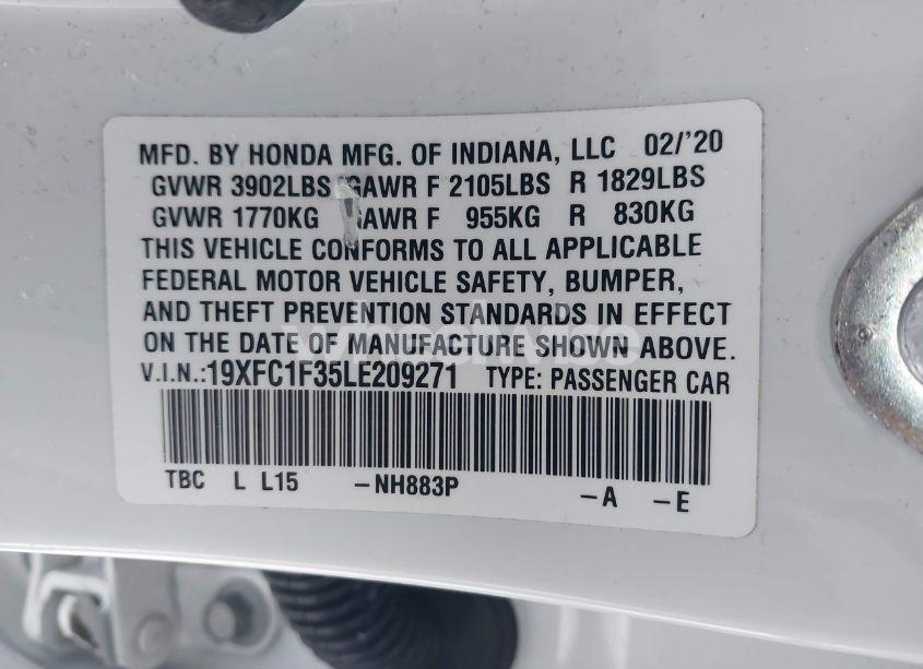 Photo 9 of 2020 Honda Civic EX (VIN 19XFC1F35LE209271)