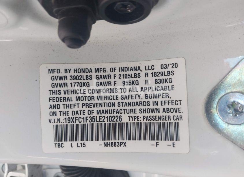 Photo 9 of 2020 Honda Civic EX (VIN 19XFC1F35LE210226)