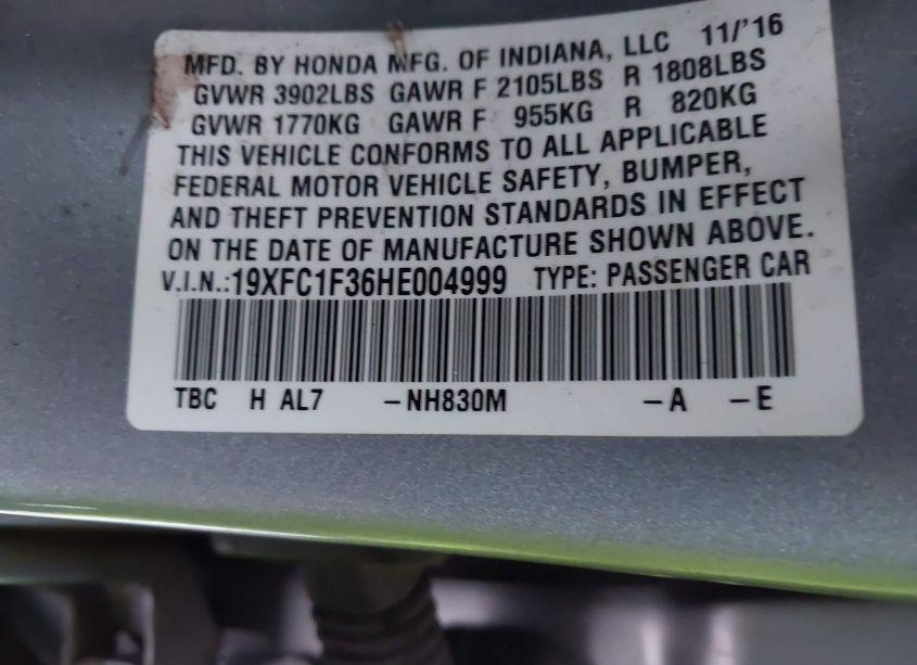 Photo 9 of 2017 Honda Civic EX-T (VIN 19XFC1F36HE004999)