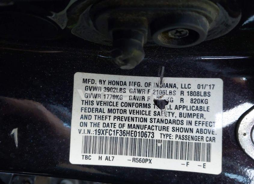 Photo 9 of 2017 Honda Civic EX-T (VIN 19XFC1F36HE010673)