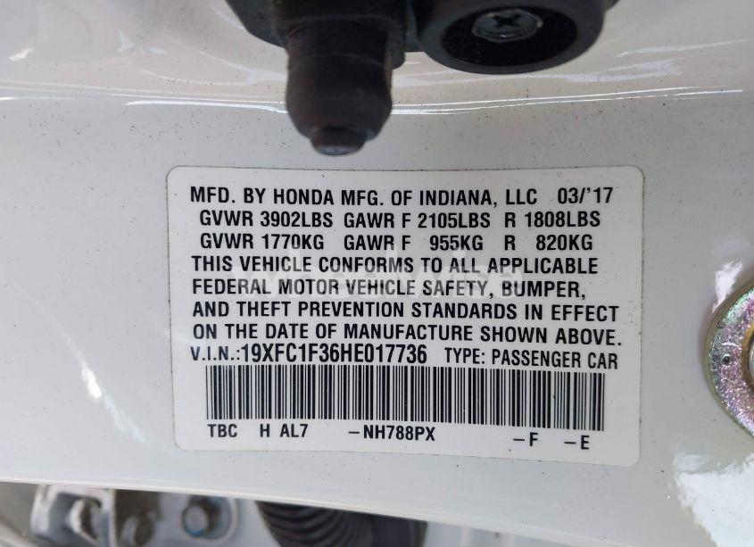 Photo 9 of 2017 Honda Civic EX-T (VIN 19XFC1F36HE017736)