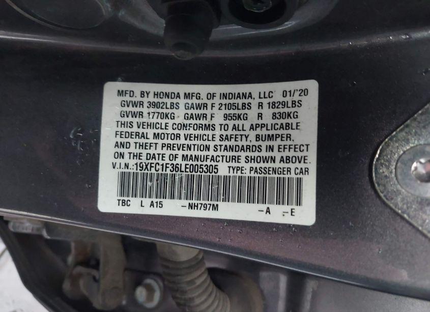 Photo 9 of 2020 Honda Civic EX (VIN 19XFC1F36LE005305)