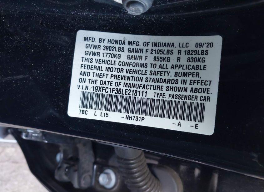 Photo 9 of 2020 Honda Civic EX (VIN 19XFC1F36LE218111)