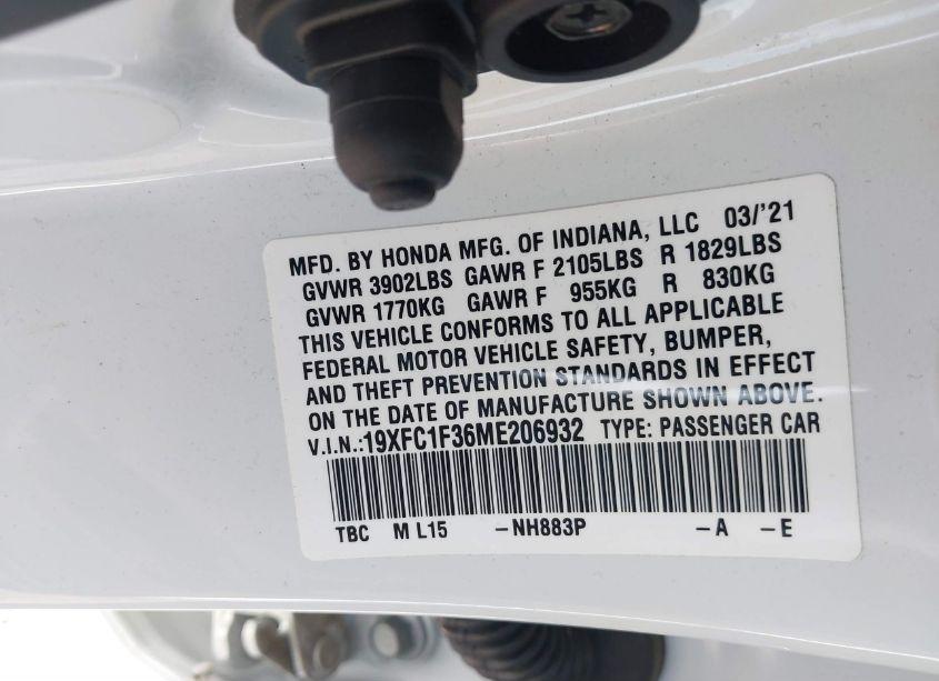 Photo 9 of 2021 Honda Civic EX (VIN 19XFC1F36ME206932)